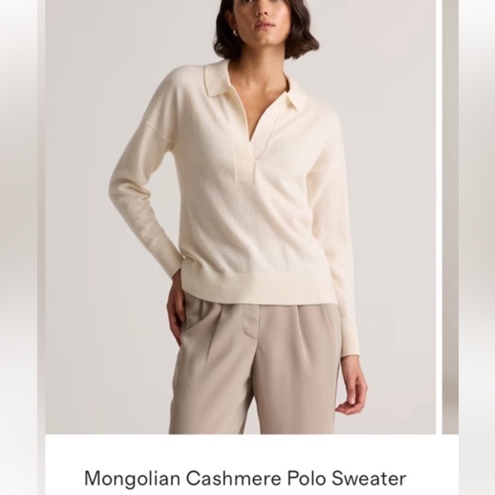 Quince Cream Mongolian Cashmere V-Neck Polo Sweater